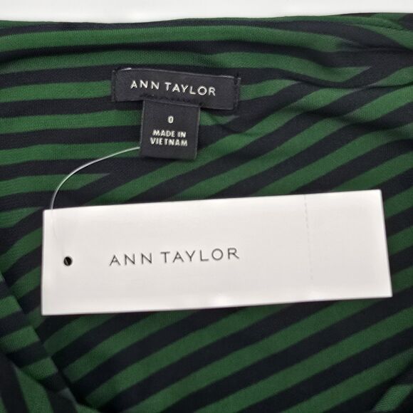 NEW Ann Taylor Sleeveless Dress Women's 0 Green and Blue Striped Rouched Stretch - Picture 4 of 7